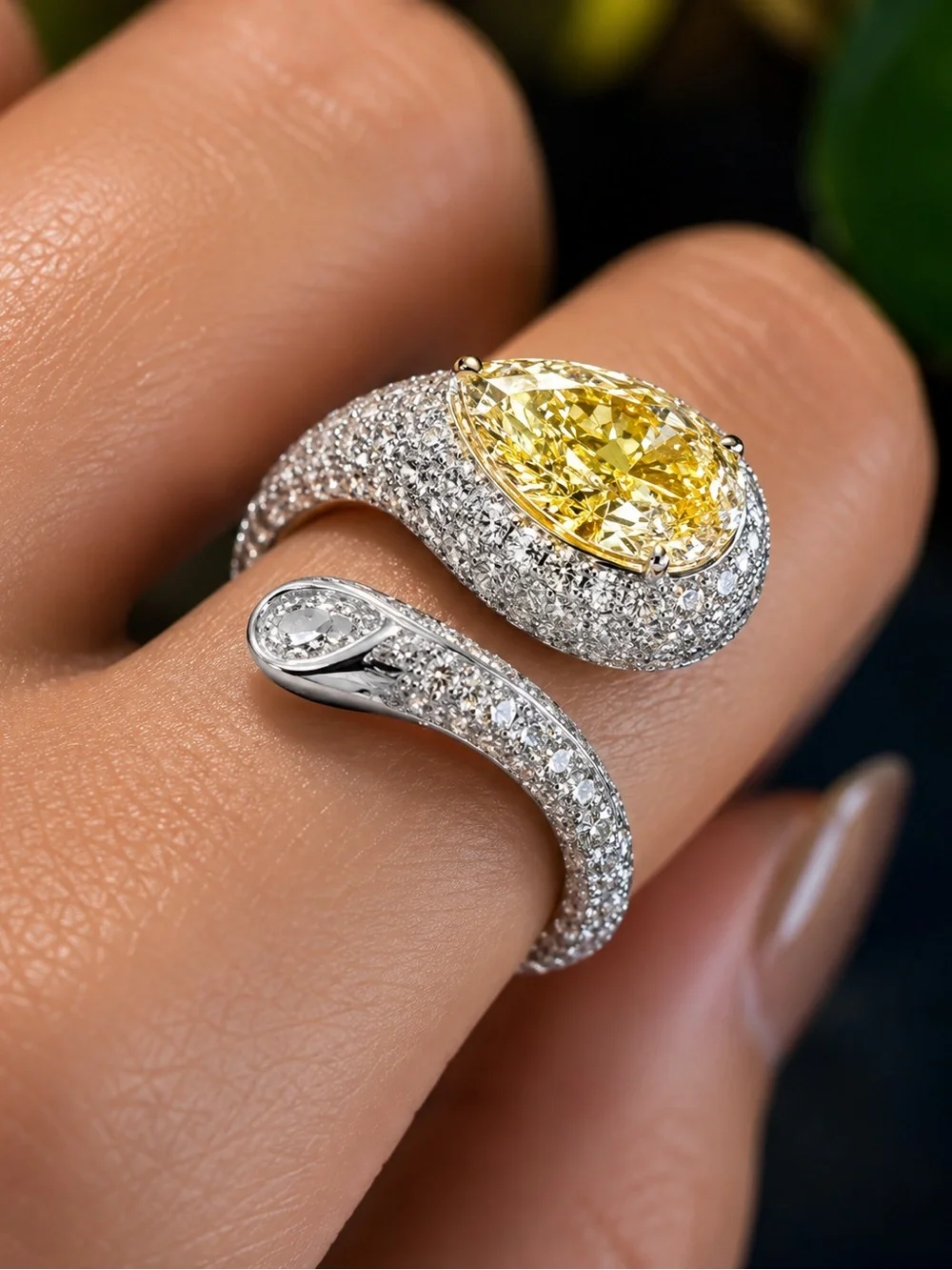 Yellow Pear-Cut Pavé Wrap Ring